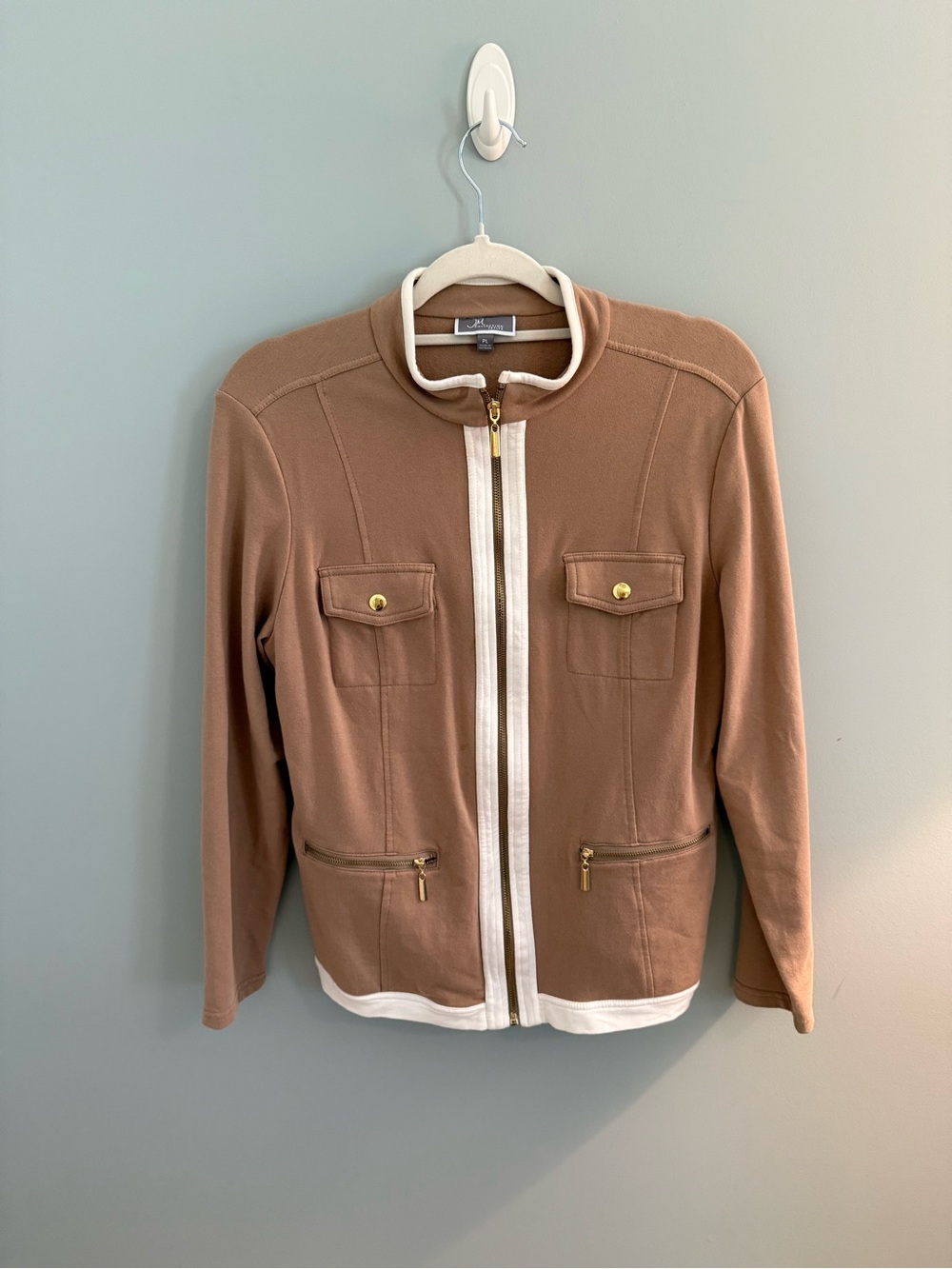 JM Collection Jacket Taupe with White/cream Trim and Gold Hardware PL
